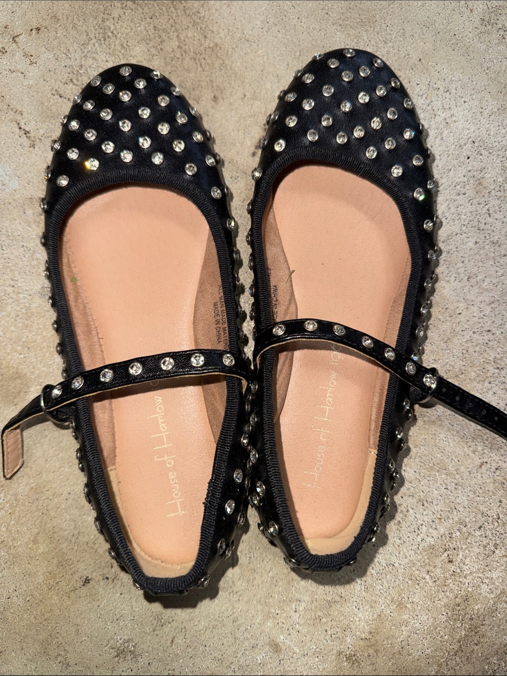 House of Harlow Size 6 Black Genstone Flats Rhinestone sparkle